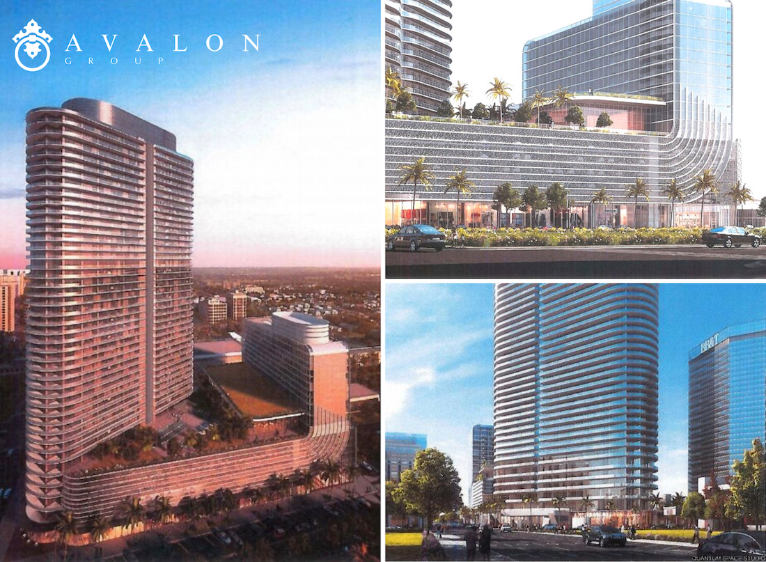 Furthermore, the left picture shows the tower sitting at an angle to Central Ave. also the upper right picture shows glass lined office space and street businesses. Furthermore, the lower right picture shows the base of the tower where it meets green space.