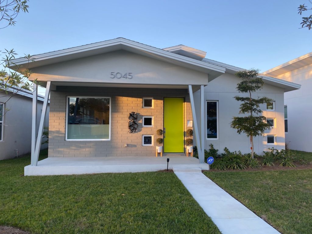Finally, here is Rob and Aaron's House at sunset with the new chartreuse front door.